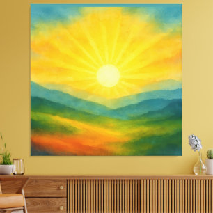 Lienzo Pintura de paisaje al amanecer con acuarela