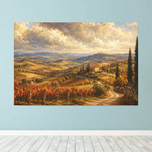 Lienzo Pintura de paisaje de campo toscano de otoño