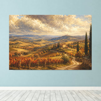 Lienzo Pintura de paisaje de campo toscano de otoño