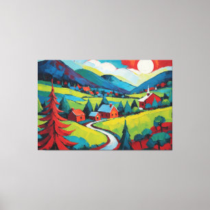 Lienzo Pintura de paisaje de puesta de sol vibrante