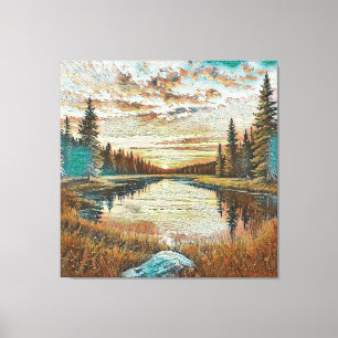 Lienzo Pintura de paisaje forestal sereno