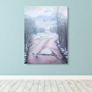 Lienzo Pintura de paisaje invernal 9 Águilas Estampa del