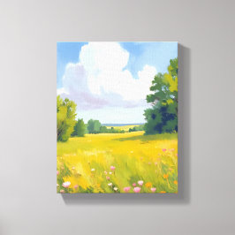 Lienzo Pintura de paisaje natural de prado verde exuberan