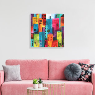 Lienzo Pintura de paisaje urbano abstracto