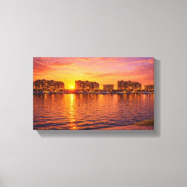 Lienzo Pintura de paisaje urbano del paseo marítimo de la (Anverso)