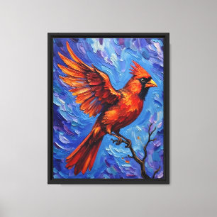 Lienzo Pintura de pájaro de color rojo volador Cardenal a