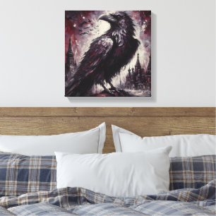 Lienzo Pintura de pájaro de gallo gótico Raven Crow de ar