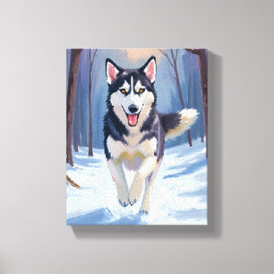 Lienzo Pintura de perro Husky siberiano invierno