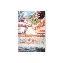 Pintura de pescador en cascada