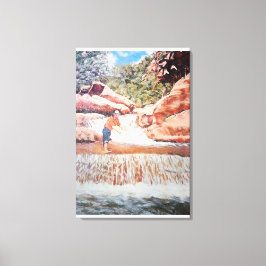 Lienzo Pintura de pescador en cascada