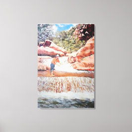 Lienzo Pintura de pescador en cascada