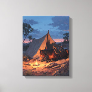 Lienzo Pintura de puesta de sol de tienda de campaña con 