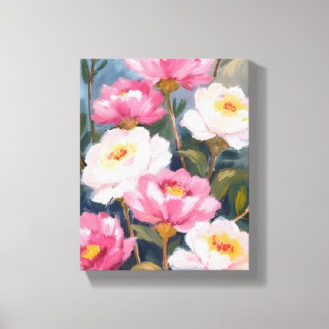 Lienzo Pintura de ramo de flores de peonías rosas (Anverso)