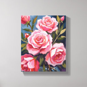 Lienzo Pintura de ramo de rosas rosadas sonrojadas