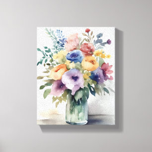 Lienzo Pintura de ramo floral en acuarela