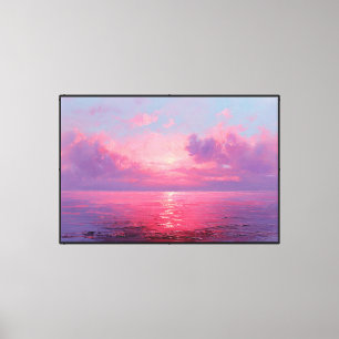 Lienzo Pintura de Reflexión del Océano al Atardecer Rosa