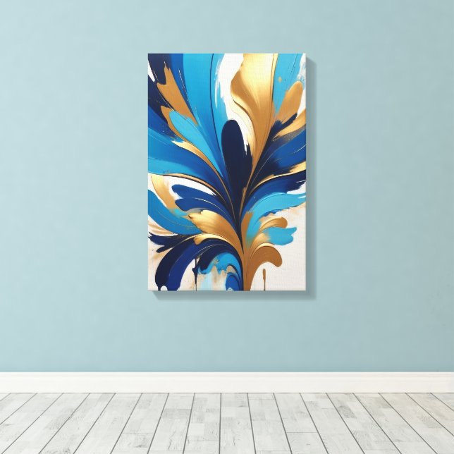 Lienzo Pintura de resumen azul y oro moderno (Insitu (piso de madera))