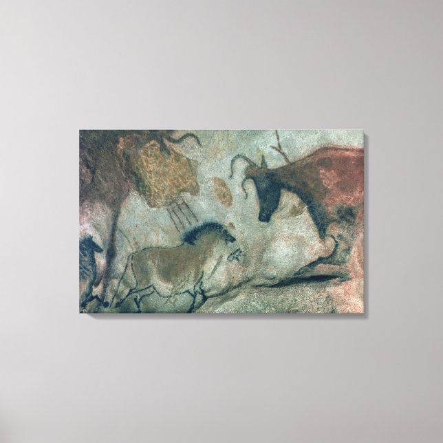 Lienzo Pintura de roca que muestra un caballo y una vaca, (Anverso)