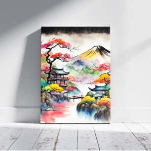 Lienzo Pintura de tinta de paisaje japonés