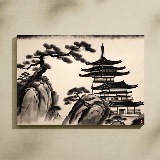 Lienzo Pintura de tinta de paisajes japoneses (Japanese Landscape Ink Painting Canvas Print)
