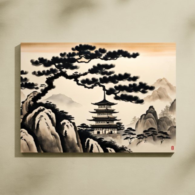 Lienzo Pintura de tinta de paisajes japoneses (Japanese Landscape Ink Painting Canvas Print)