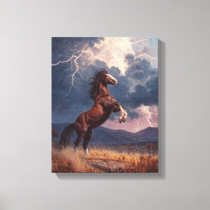 Lienzo Pintura de tormenta de relámpagos con caballo enca