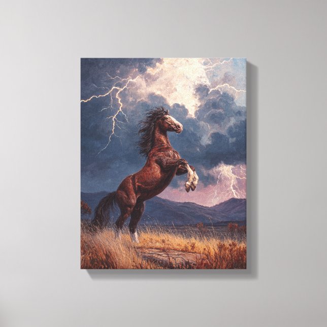 Lienzo Pintura de tormenta de relámpagos con caballo enca (Anverso)