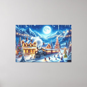 Lienzo Pintura de tren de vacaciones de invierno Express