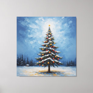 Lienzo pintura de un árbol de navidad con adornos