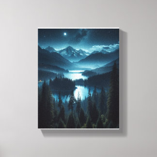 Lienzo Pintura de un bosque iluminado por la luna