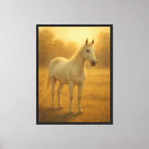 Lienzo Pintura de un caballo blanco en la luz del sol de