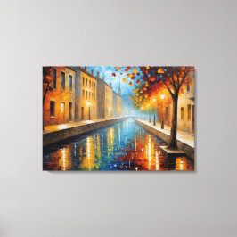 Lienzo pintura de un canal con árboles y edificios