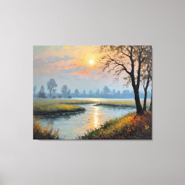 Lienzo pintura de un río con un árbol y hierba (Anverso)