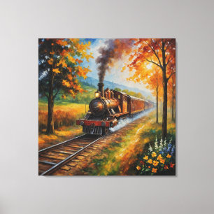 Lienzo pintura de un tren en las vías