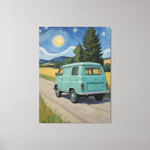 Lienzo pintura de una camioneta en el camino