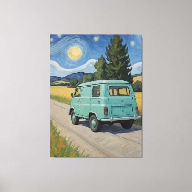 Lienzo pintura de una camioneta en el camino (Anverso)