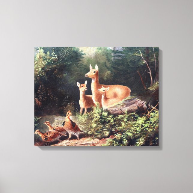 Lienzo Pintura de venado en Woods (Anverso)