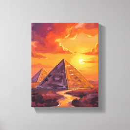 Lienzo Pintura de viaje al atardecer de las pirámides de