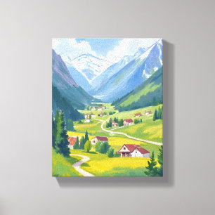 Lienzo Pintura de viaje de montañas de acuarela de los Al