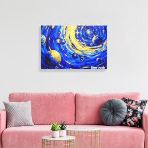 Lienzo Pintura de vórtice de galaxia celestial azul dorad