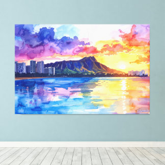 Lienzo pintura de Waikiki y Diamond head Oahu
