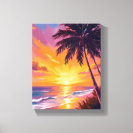 Lienzo Pintura del atardecer en la playa de Hawái Viaje