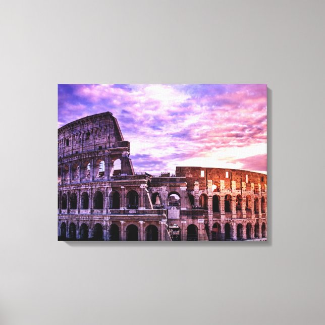 Lienzo Pintura del Coliseo en Roma al atardecer (Anverso)