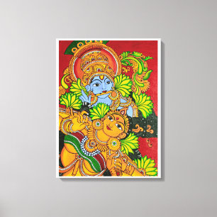 Lienzo Pintura del mural de Krishna radha