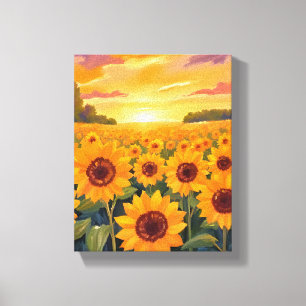 Lienzo Pintura del paisaje del atardecer en el campo de g