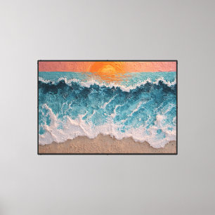 Lienzo Pintura del paisaje marino de la puesta de sol en