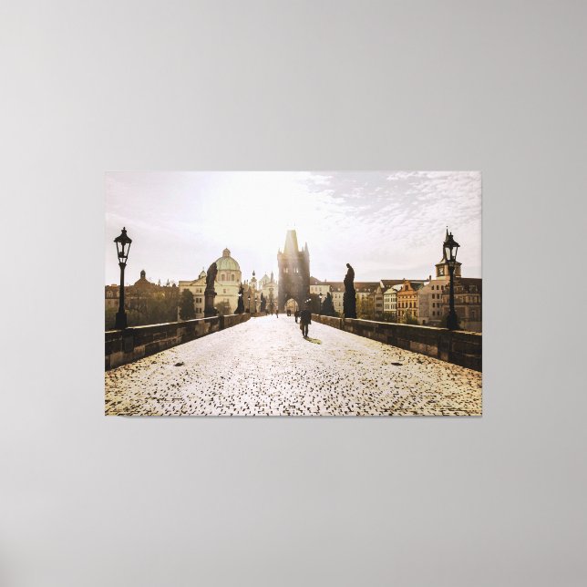 Lienzo Pintura del puente Carlos en Praga al amanecer (Anverso)