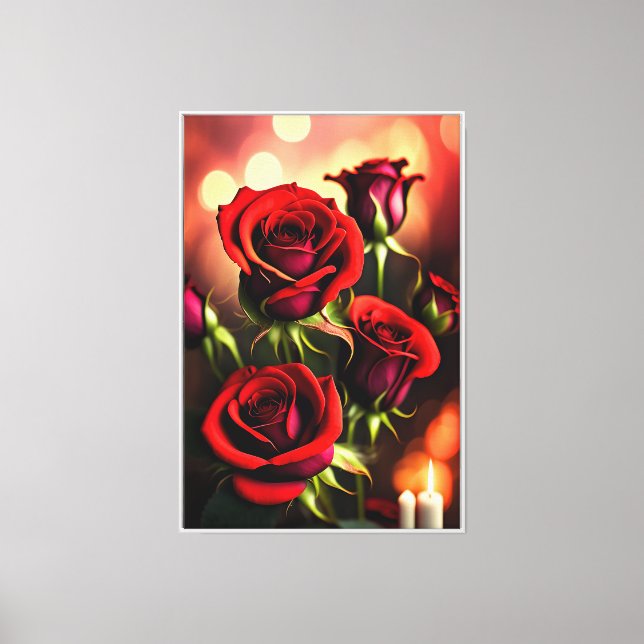 Lienzo Pintura digital de flores de rosa roja-58567 (Anverso)