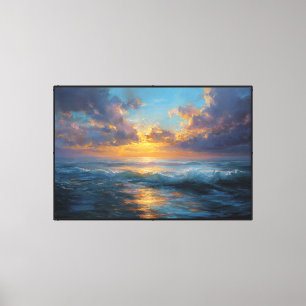 Lienzo Pintura dramática de la puesta de sol en el océano