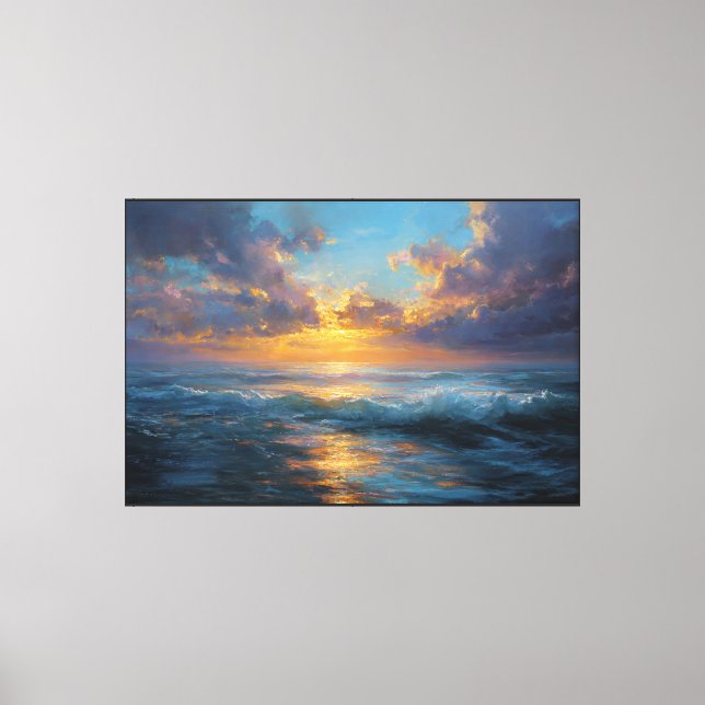 Lienzo Pintura dramática de la puesta de sol en el océano (Anverso)